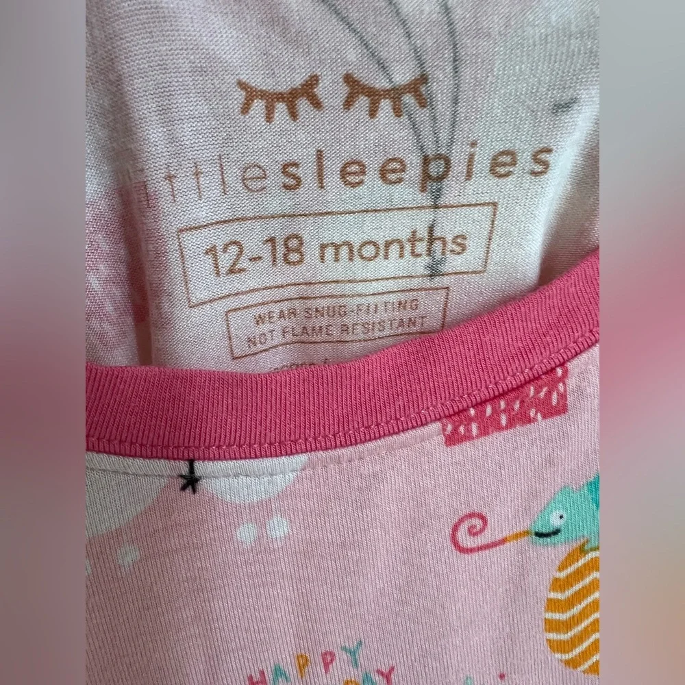 Little Sleepies Pink Party Animals Birthday Long Sleeve Pajama Set Size 12-18M - Picture 2 of 9
